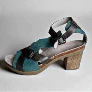 Dansko Dominique Block Heel Comfort Sandals Size 39 US 8.5-9 Boho Teal Gray EUC